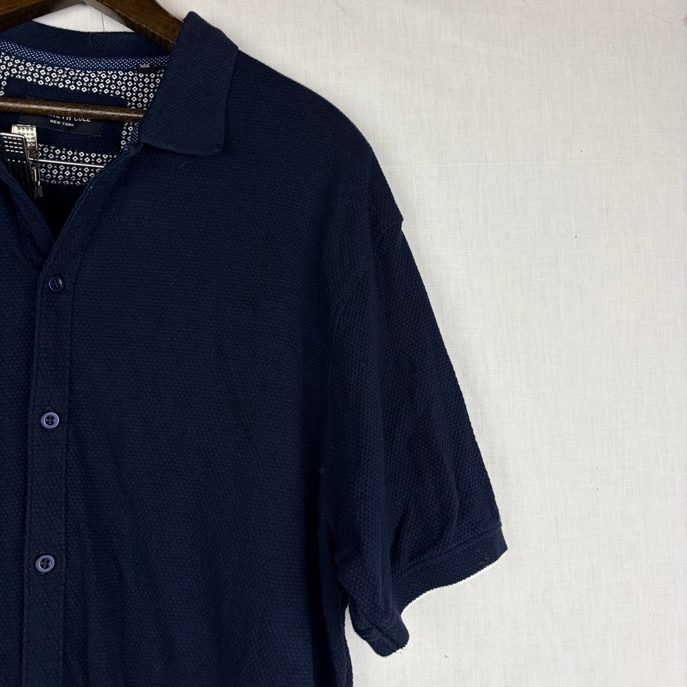 Kenneth Cole New York Mens Navy Blue XL Polo Shirt Textured Short Sleeve - Picture 4 of 15
